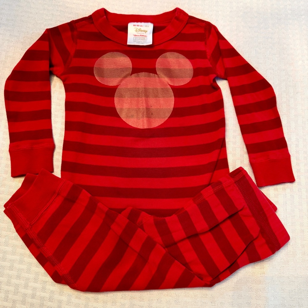 Hanna Andersson Disney Mickey Mouse Pajamas Red Stripe Organic Cotton 2T